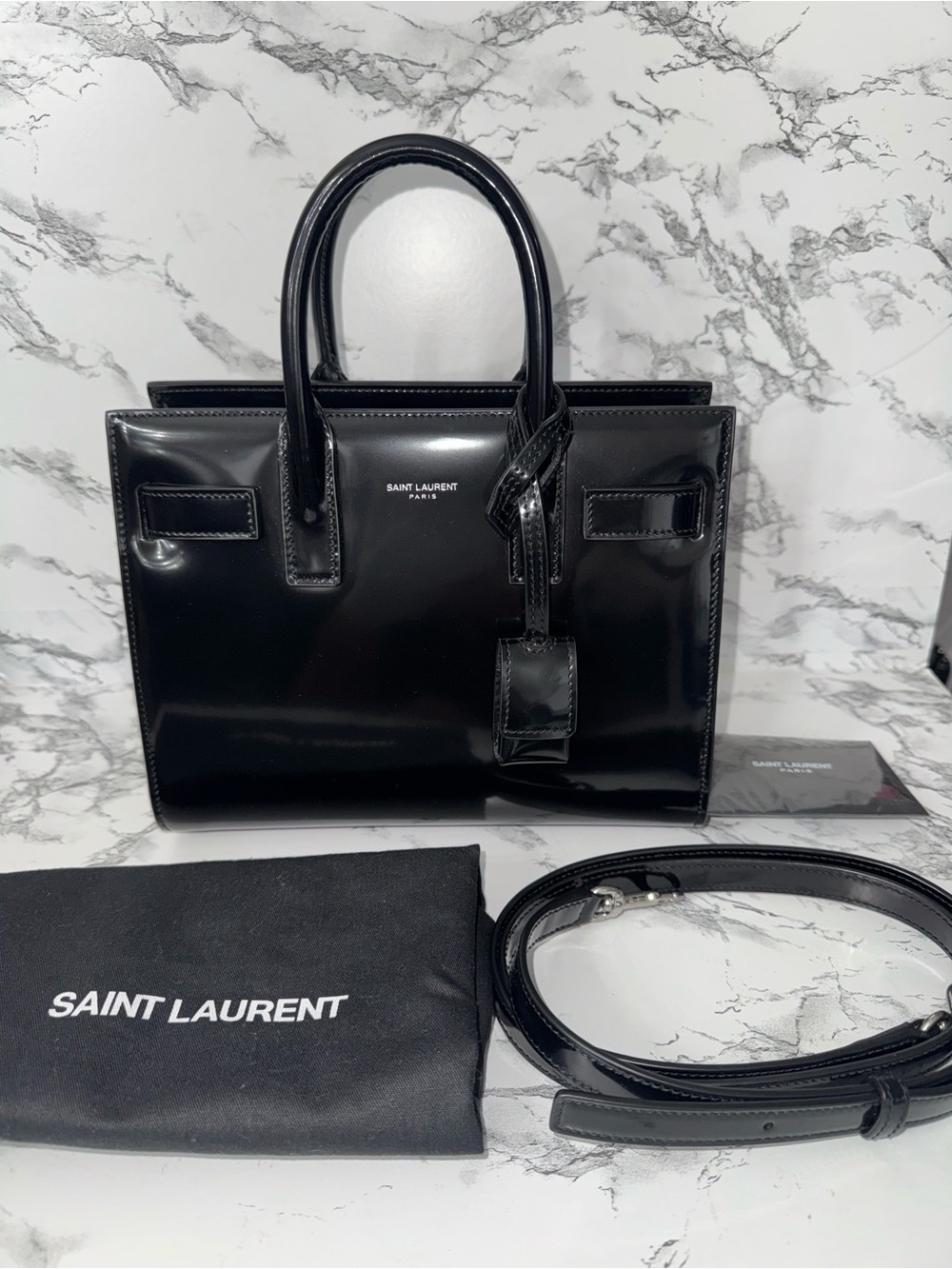 Never used Saint Laurent Nano Sac de Jour Patent Leather Top Handle bag in Black - Picture 7 of 10
